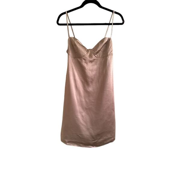 Area Stars Women’s Satin Spaghetti Strap Short Bra Mini Dress Sz L Taupe Silver - Picture 2 of 8
